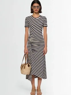 Vestito midi drappeggiato a righe