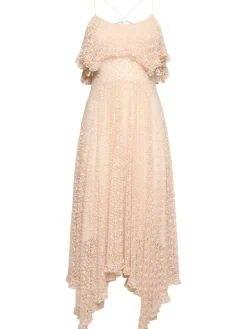 Vestito midi in pizzo di misto cotone drappeggiato