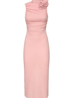 Vestito midi in seta trasparente con rose