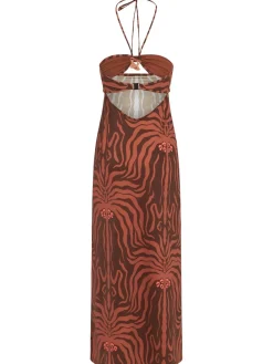 Vestito midi Jungle Palms / allacciatura al collo