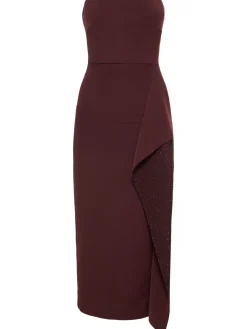 Vestito midi senza spallini con ruches