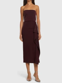 Vestito midi senza spallini con ruches