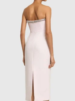 Vestito midi senza spallini in crepe decorato