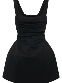 Vestito mini in raso di lana drappeggiato