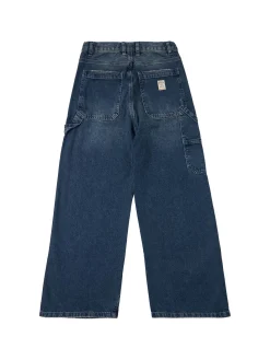 Washed denim straight jeans